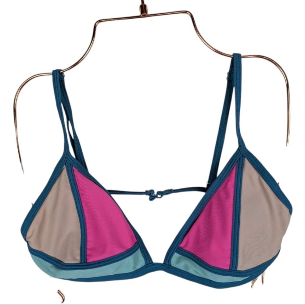 Gianni Bini bikini Top Color Block Triangle Pink Beige Teal Aqua M‎